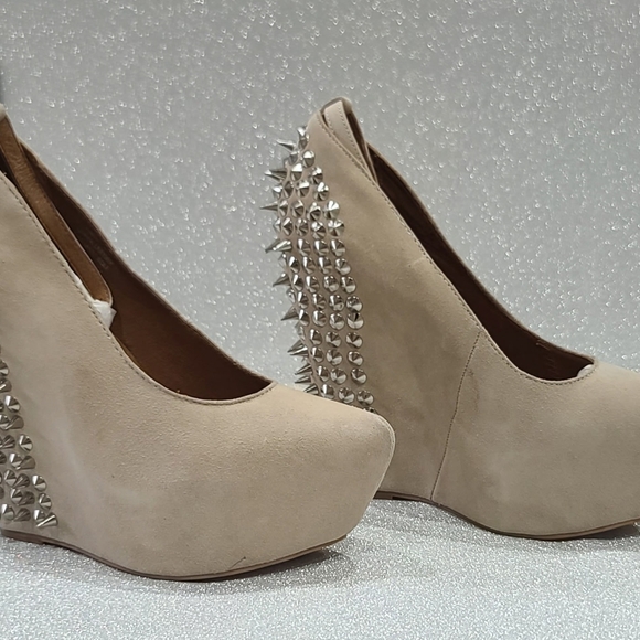 Jeffrey Campbell Shoes - Jeffrey Campbell Aubrey Spike Beige Studded Wedges In Box Size 10